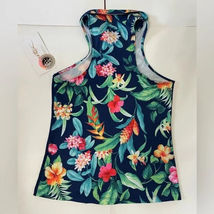 NWT GOTTEX Navy Blue Botanical Racerback Sleeveless Golf Tennis Polo Shirt L XL image 2