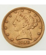 1900 $5 US Gold Liberty Half Eagle in AU Condition! Great Early US Gold! - $18,557.73 MXN