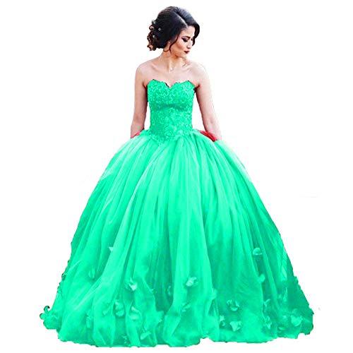 Women Long Ball Gown Tulle Floral Beaded Lace Formal Prom Dress Mint Green US 8