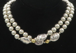 925 Sterling Silver - Vintage Heavy Polished Two Tone Beaded Necklace - NE2936 - £256.14 GBP