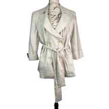 Focus 2000 Mid Length Trench Pea Coat Belted Lined Linen Blend Women Size 10 - £31.76 GBP
