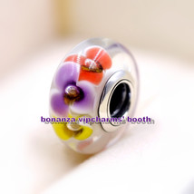 925 Sterling Silver Handmade Lampwork Three Color Flowers Murano Glass C... - $113.24 MXN