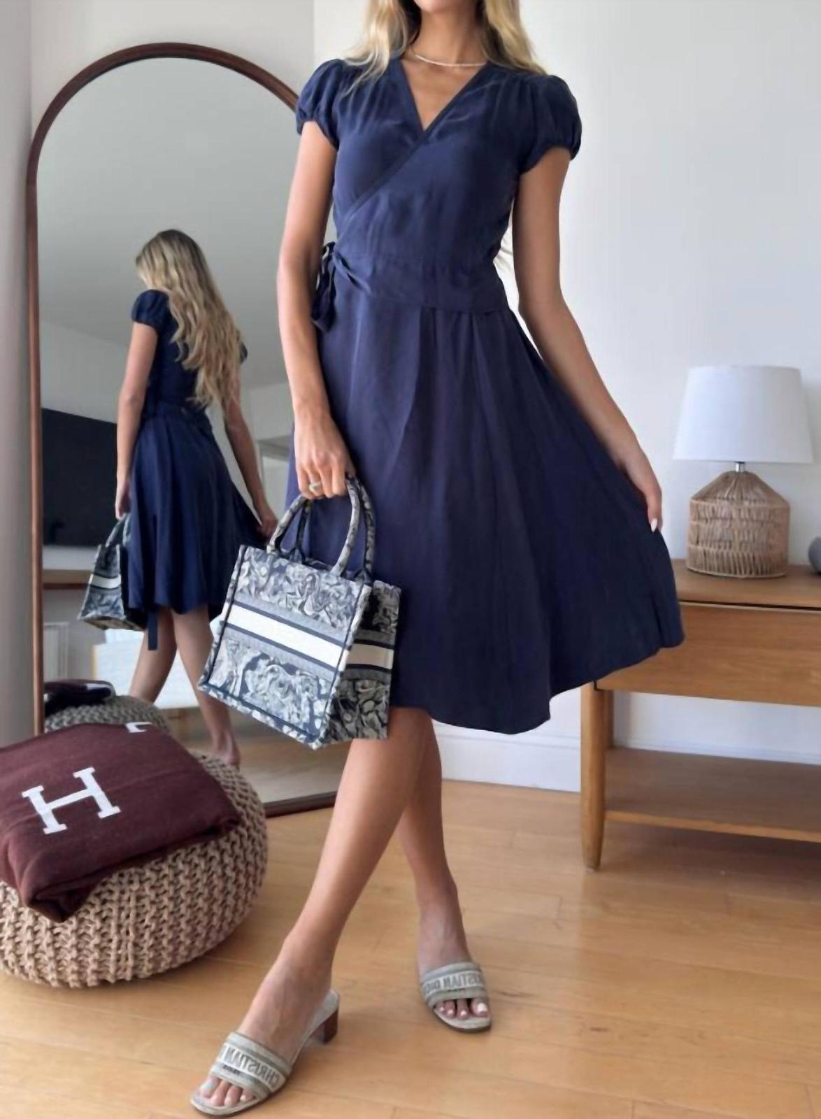 Mint V-Neck Cupro 2In1 Wrap Dress Navy Marine - $115.00