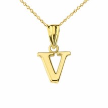 10k Solid Yellow Gold Small Mini Initial Letter V Pendant Necklace - £65.82 GBP+