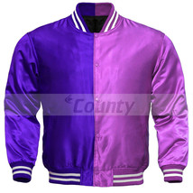 Super Letterman Baseball College Varsity Bomber Sports Jacket Purple Pink Satin - £40.14 GBP