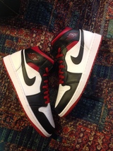 Air Jordan 1 Mid Men&#39;s Black, White &amp; Red Leather Sneakers - 12 - New in... - $175.00