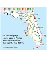 Map showing Florida's historic US route colors - $30.00