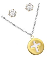 Gold Plated Stainless Steel Cross Cut-Out Pendant Necklace - $73.41