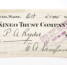 1915 Kineo Trust Company Bank Check E.A. Sampson Dover Maine Signed 7043... - $19.99