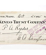 1915 Kineo Trust Company Bank Check E.A. Sampson Dover Maine Signed 7043... - $371.88 MXN