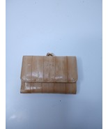 Vintage Genuine Eel Skin Wallet Double Kiss Lock Coin Change Purse Beige - $193.41 MXN