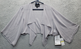 ALEX Evenings Kimono Top Womens Medium Gray Solid Lightweight Drape Open Front - $23.12