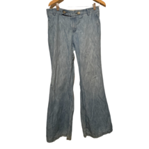 Level 99 Womens Chambray Flare Pants Blue Mid Rise Flat Front Pockets 30 - £14.20 GBP