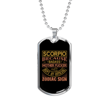Badass Scorpio  Zodiac Necklace Stainless Steel or 18k Gold Dog Tag 24&quot; Chain - £37.32 GBP+