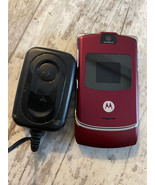 Motorola V3a RAZR Red Burgundy Flip Cell Phone w/ Charger Alltel - £19.66 GBP