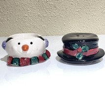 Snowman Hat And Head 2 Parts  Salt & Pepper Shakers Original Box Table Decor - $14.84