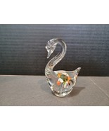 Art Glass Swan Clear Glass With Controlled Bubbles Vintage 4 X 3 Inches  - $19.41 CAD