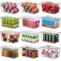 Set Of 12 Refrigerator Organizer Bins With Lids - Plastic Pantry Organization An - £44.02 GBP