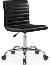 Desk Chair: Armless Office Chair; Leather Swivel Task Chair; Mid Back Ribbed - £97.20 GBP
