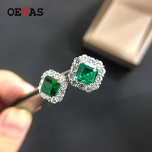 OEVAS 7*7mm Sparkling Green Zircon Stud earrings for women Top quality Wedding j - £22.86 GBP