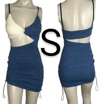 Blue/Ivory Knit Ribbed Cut Out Mini Club Dress~Size S - £25.03 GBP