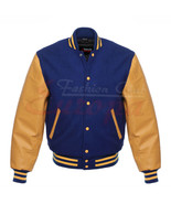 Varsity Royal Blue Letterman Men Wool Jacket with yellow Real Leather Sl... - £65.67 GBP
