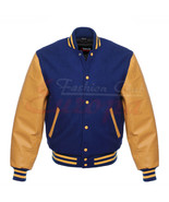 Varsity Royal Blue Letterman Men Wool Jacket with yellow Real Leather Sl... - $1,596.57 MXN