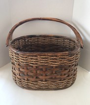 Dark Brown Bamboo Wicker Woven  Basket With Handles Large - $70.11