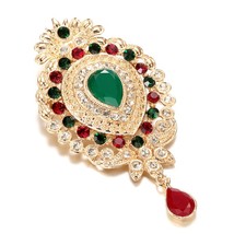 Fashion Boho Crown Green Stone Brooch for Women Gold Color Full Crystal ... - $12.14