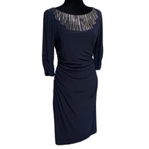 Adrianna Papell Navy Blue Ruched Beaded Stretch Cocktail Party Dress Size 6 - £18.08 GBP