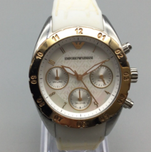 Emporio Armani Chronograph Watch Rose Gold Silver Tone MOP AR5938 New Battery - £51.01 GBP