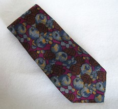 Andrea Fezza Neck Tie 100% Silk Floral Abstract Menswear Blue Burgundy B... - £19.07 GBP