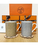 Hermes Mosaique au 24 Mug Cup Set With 2 Gold Platinum Silver Porcelain - £610.93 GBP