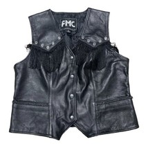 FMC Black Leather Motorcycle Biker Vest Large Harley Davidson Patch Wome... - $60.17