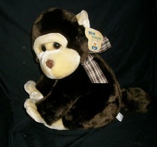 12" Big Skm Dark Brown White Tan Monkey Stuffed Animal Plush Toy Soft W/ Tag - £26.09 GBP