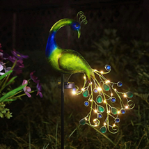 Metal Peacock Garden Decor Solar Stake Light for Outdoor Patio Yard Decorations - £25.45 GBP