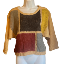 Freesia Women&#39;s Medium Colorblock Tan Dolman Sleeve Cropped Crewneck Swe... - £7.47 GBP