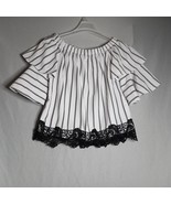 Kontrol White/Black Stripe Off Shoulder Half Wide Tier Bell Sleeves Wome... - $20.79