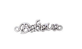 5 Believe Word Charms Connector Antiqued Silver Link Pendants Inspirational - £3.35 GBP