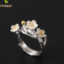 Flyleaf 100% 925 Sterling Silver Plum Flower Open Rings For Women Chinese Style  - £13.80 GBP