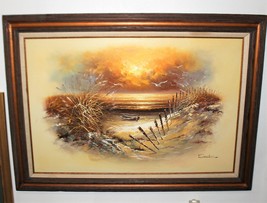 SANDLER Seascape Shore 44&quot; x 32&quot; Framed Original Oil on Canvas Painting, Signed - £155.67 GBP