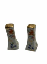 Vintage Pink Hand Painted Floral With Gold Accent Tower Salt &amp; Pepper Sh... - £7.44 GBP