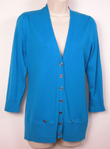 Anne Klein Womens Cardigan Sweater Small S V-Neck Lightweight Vivid Blue... - $17.09
