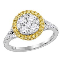 18kt White Gold Womens Round Yellow Diamond Cluster Bridal Wedding Engagement Ri - £1,850.98 GBP