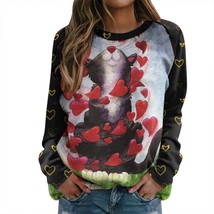 Heart Printed Valentine&#39;s Day Sweatshirts For Women 2022 Fashion Long Sleeve Pul - £56.09 GBP