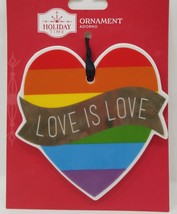 Holiday Time &#39;Love Is Love&#39; Rainbow Heart Ceramic Hanging Ornament - £14.76 GBP