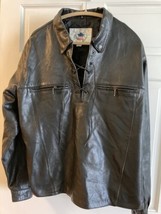 Vintage  Biker Black Leather Pullover Shirt Jacket Western Lace-Up Henle... - $147.51
