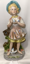 Figurine Country Girl with Birds Porcelain Homco #88809 Pastels Vintage - £11.57 GBP
