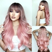 ISHINE Pink Wigs for Women, Long Wavy Curly Wigs, No Lace Colored Wigs with... - £14.01 GBP
