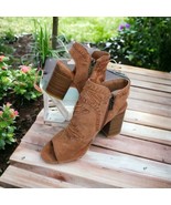 JG Crosby Rose Mauve Faux Suede Women’s 7 1/2 Stacked Open Heel Zip Boho... - $465.71 MXN
